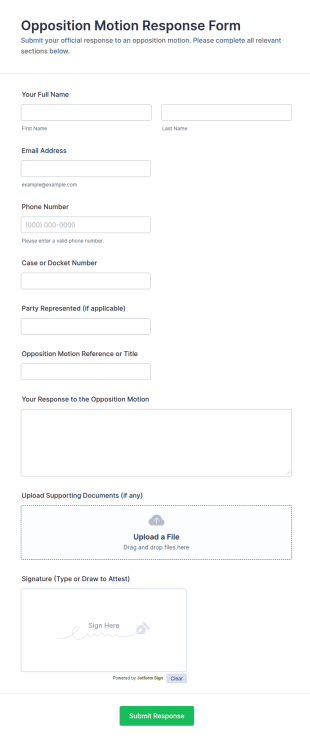 Opposition Motion Response Form Template