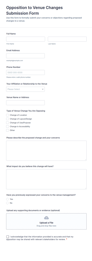 Opposition To Venue Changes Submission Form Template