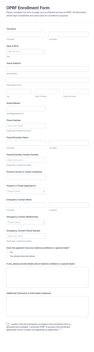 OPRF Enrollment Form Template