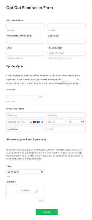 Opt Out Fundraiser Form Template
