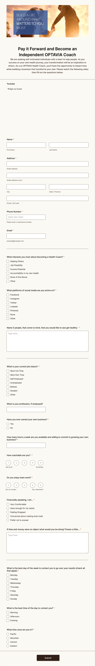 Transformers Team Coach Explore Form Template