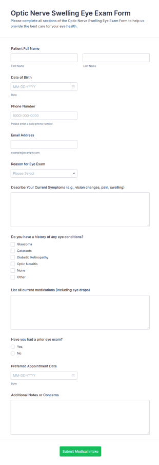 Optic Nerve Swelling Eye Exam Form Template