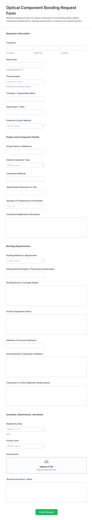 Optical Component Bonding Request Form Template