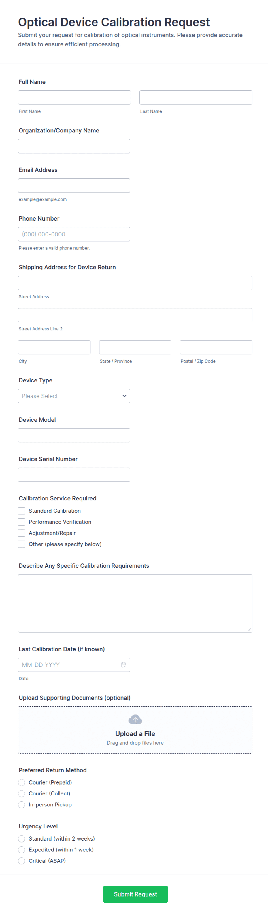 Optical Device Calibration Request Form Template | Jotform