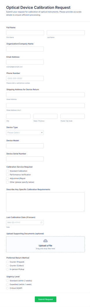 Optical Device Calibration Request Form Template