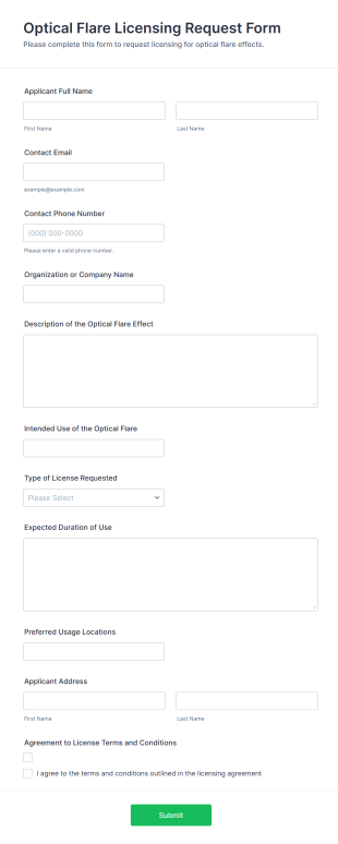 Optical Flare Licensing Request Form Template