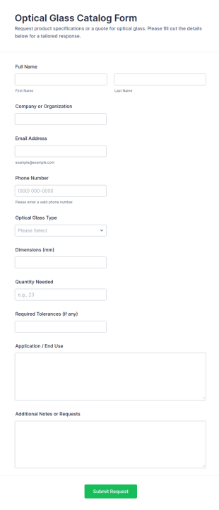 Optical Glass Catalog Form Template