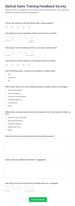 Optical Sales Training Feedback Form Template