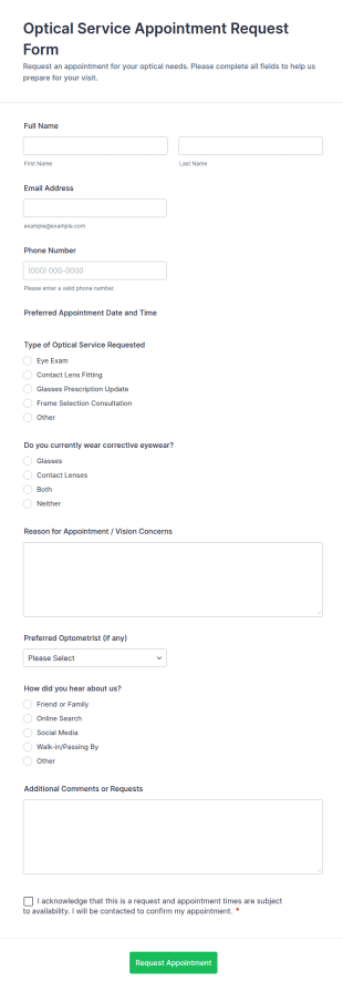 Optical Service Appointment Request Form Template
