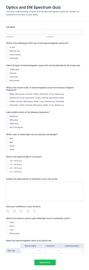 Optics And EM Spectrum Quiz Form Template