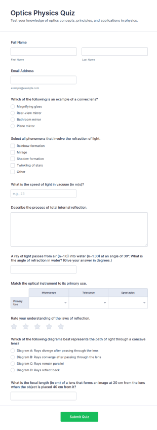 Optics Physics Quiz Form Template