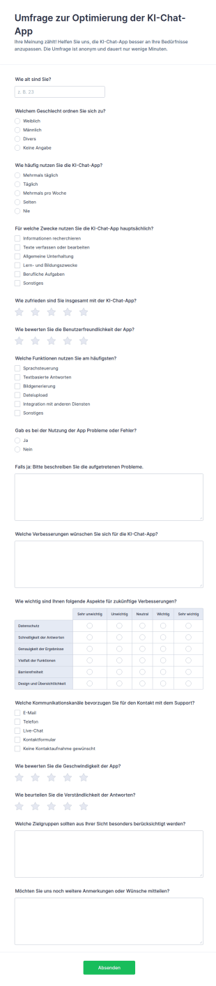 Optimierungsumfrage Für KI Chat Anwendungen