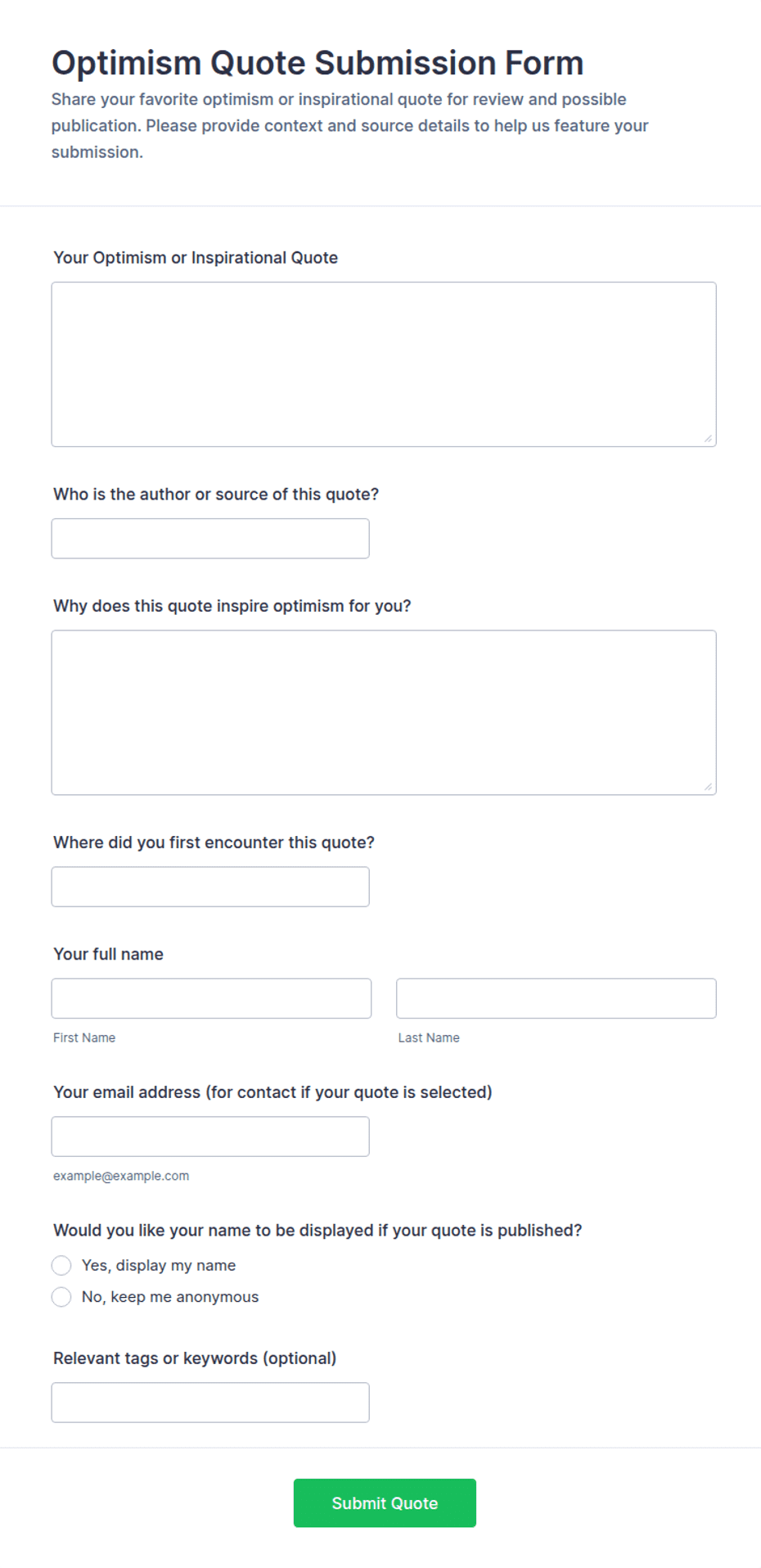 Optimism Quote Submission Form Template | Jotform