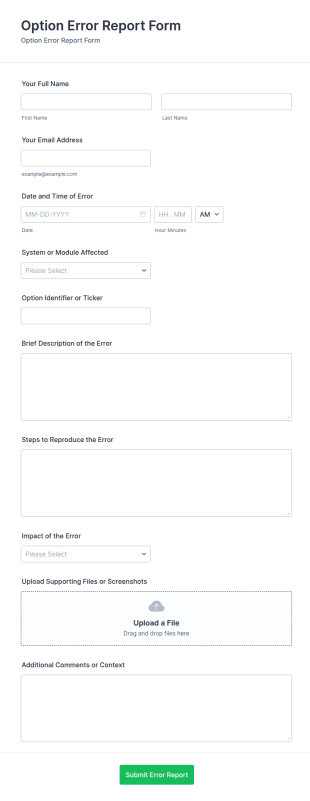 Option Error Report Form Template