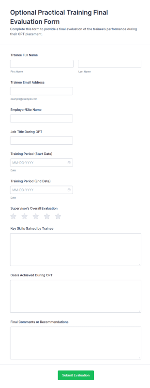 Optional Practical Training Final Evaluation Form Template