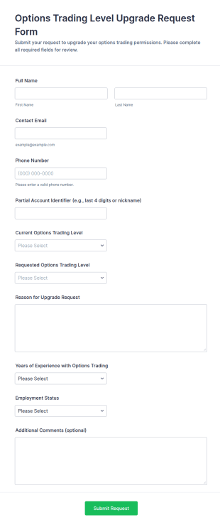 Options Trading Level Upgrade Request Form Template