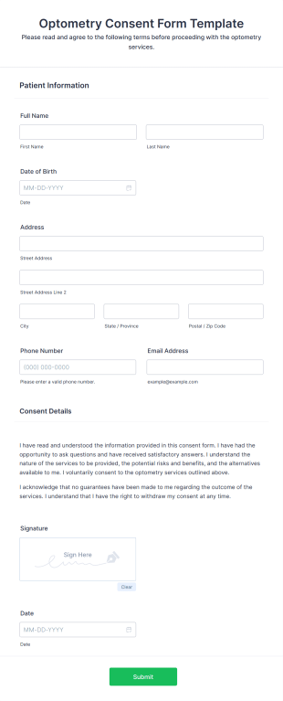 Optometry Consent Form Template