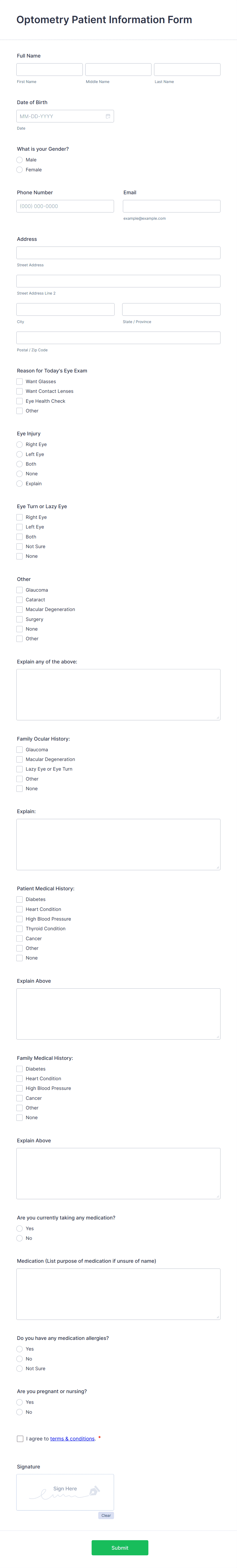 Optometry Form Vos Optometry Patient Information Form Template | Jotform