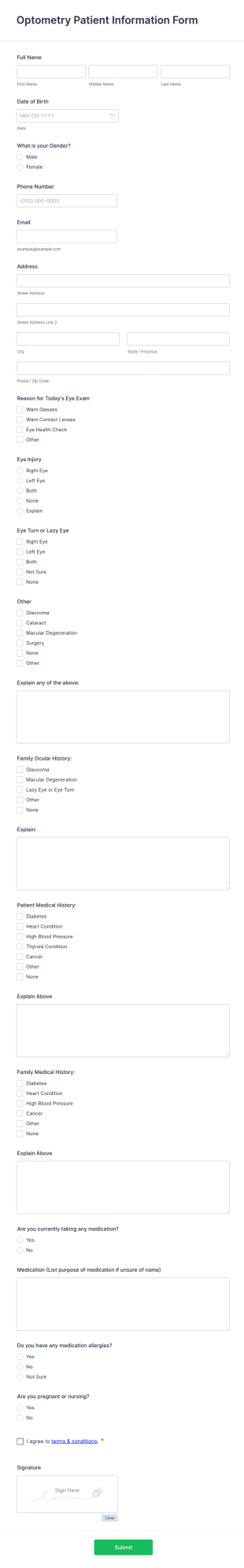 Optometry Patient Information Form Template