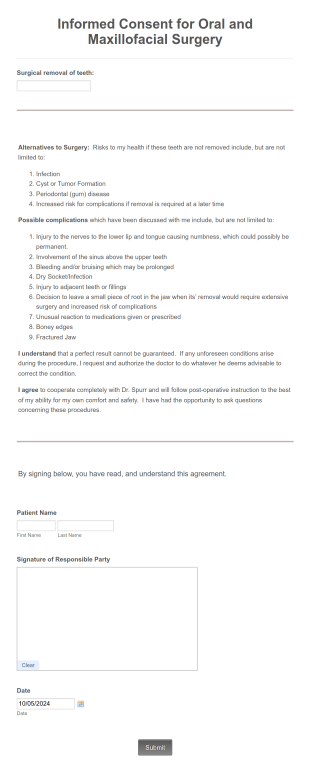 Oral And Maxillofacial Surgery Consent Form Template