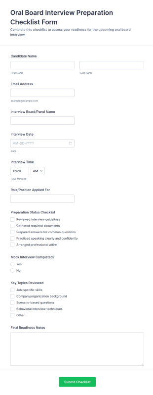 Oral Board Interview Preparation Checklist Form Template