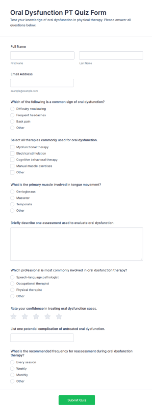 Oral Dysfunction PT Quiz Form Template