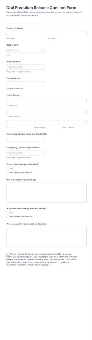 Oral Frenulum Release Consent Form Template