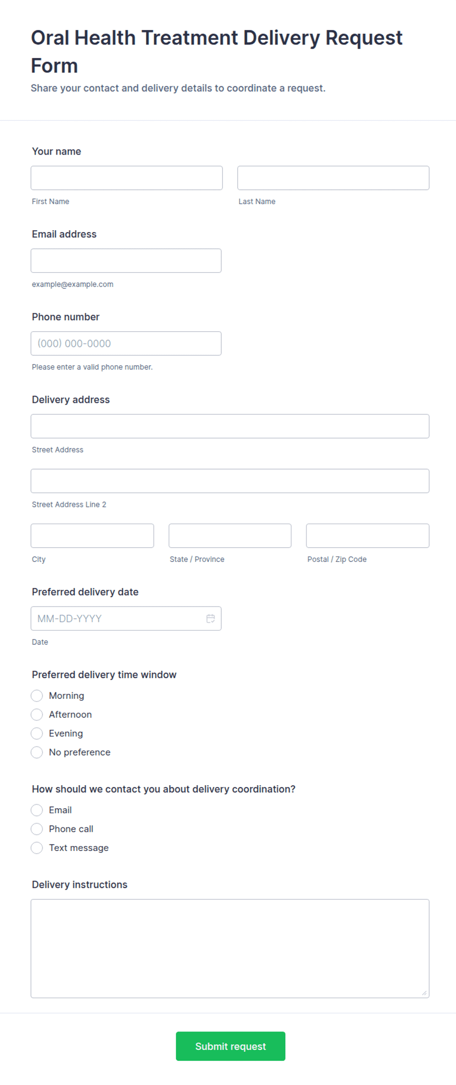 Oral Health Treatment Delivery Request Form Template | Jotform