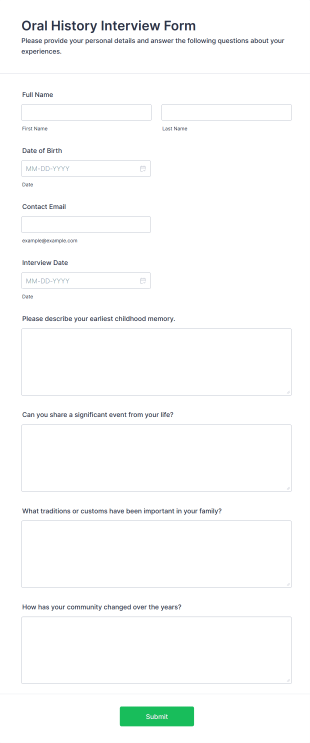 Oral History Interview Form Form Template