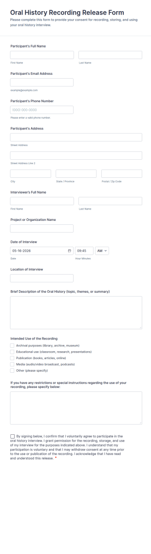 Oral History Recording Release Form Template