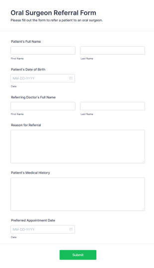 Oral Surgeon Referral Form Form Template