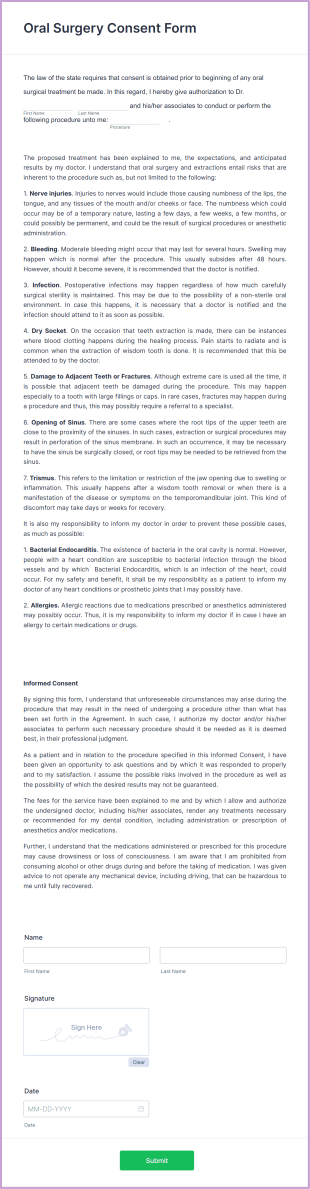 Oral Surgery Consent Form Template