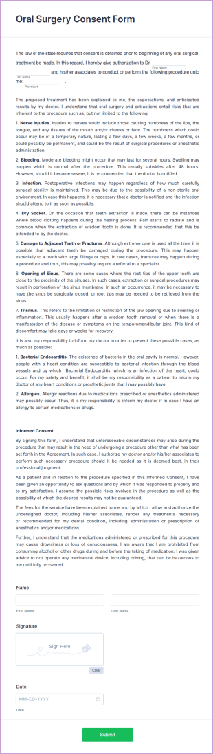 Oral Surgery Consent Form Template
