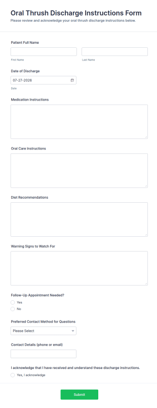 Oral Thrush Discharge Instructions Form Template