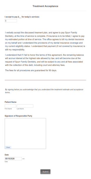 Oral Treatment Acceptance Form Template