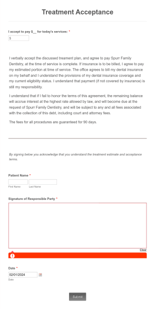 Oral Treatment Acceptance Form Template