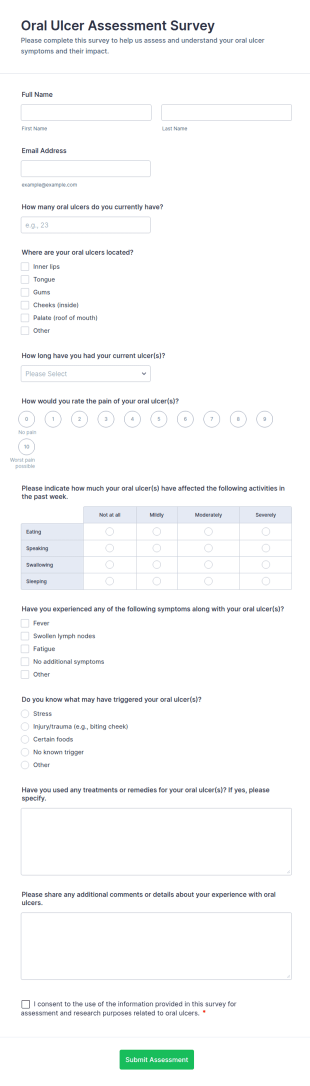Oral Ulcer Assessment Survey Form Template