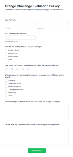Orange Challenge Evaluation Survey Form Template