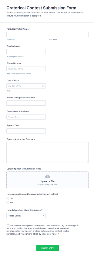 Oratorical Contest Submission Form Form Template