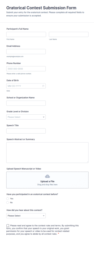 Oratorical Contest Submission Form Template