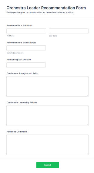 Orchestra Leader Recommendation Form Template