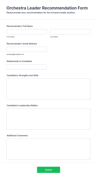 Orchestra Leader Recommendation Form Template