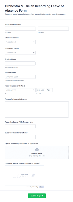 Orchestra Musician Recording Leave Of Absence Form Template