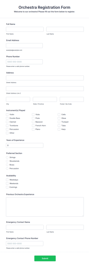 Orchestra Registration Form Template
