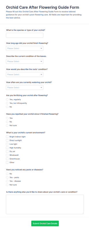 Orchid Care After Flowering Guide Form Template