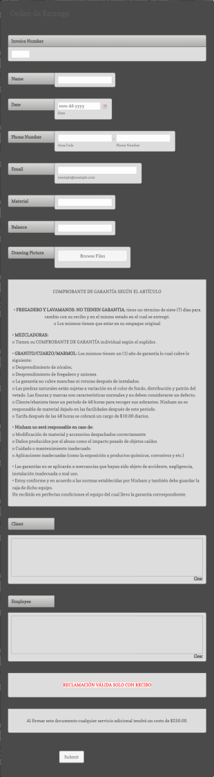 Orden De Entrega Form Template