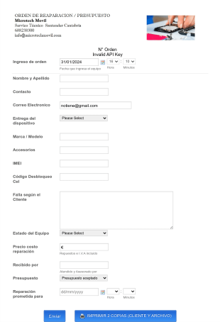 Orden De Reparación / Presupuesto