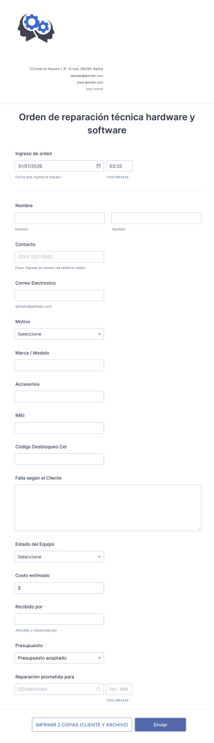 Orden De Reparación Técnica Hardware Y Software