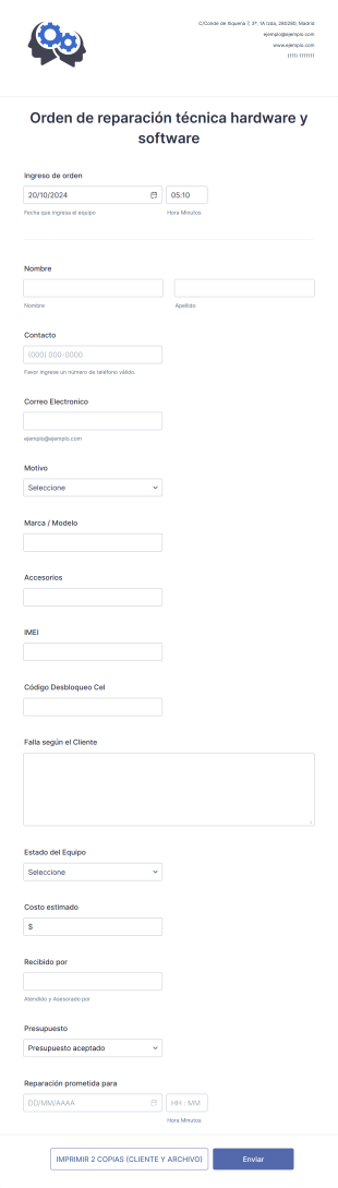Orden De Reparación Técnica Hardware Y Software Form Template