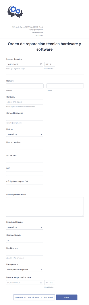 Orden De Reparación Técnica Hardware Y Software